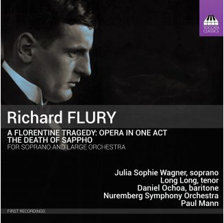 CD Cover Richard Flury Sapphos Tod Schwarzes cover mit Portraitfoto des Komponisten im Profil