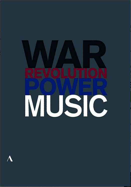 DVD-Cover, Grafische aufbereitung der Worte War, Revolution, power, music